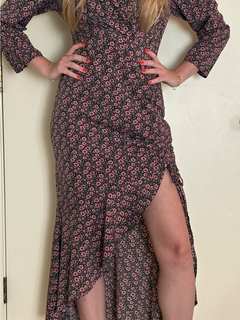 Floral Wrap Dress with Pink Flower Print